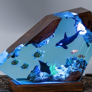 Orca Shark resin lamp, Turtles resin night light, ocean gift - Unique Gift for kids and for her, Back to school gift, summer light