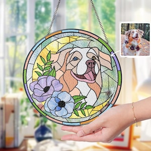 Custom Pet Portrait Glass Suncatcher, Dog Cat Glass Art, Pet Window Hangings, Pet Portrait From Photo, Pet Memorial Gift, Pet Lover Gift