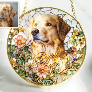 Custom Dog Suncatcher Stained Glass,Pet Photo Suncatcher,Pet Memorial Keepsake, Dog Cat Loss Gift, Pet Portrait Art,Pet Lover Gift