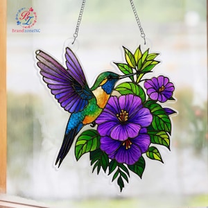Hummingbird Acrylic Suncatcher, Hummingbird Window Hanging, Bird Wall Art, Gifts for Mom, Gifts for Women, Memory Sympathy Gift