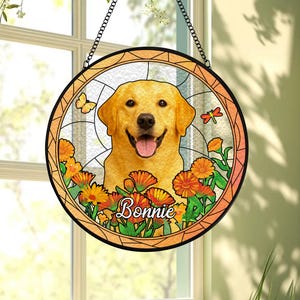 Custom Pet Portrait Suncatcher - Personalized Stained Glass Pet Keepsake - Dog or Cat Memorial Gift - Unique Window Decor