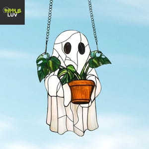 Halloween Suncatcher, ACRYLIC Cute Ghost Plant Suncatcher, halloween decor, Stained Window Hanging Decor, Halloween Ghost Window Hangings