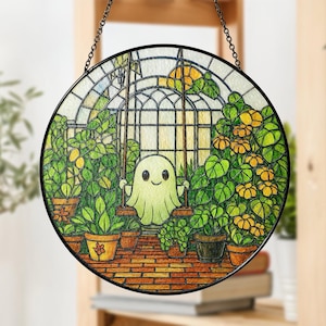Cute Ghost Stained Glass Suncatcher, Greenhouse Decor, Halloween Cute Ghost Suncatcher, Gothic Home Decor, Window Decor, Halloween Gift