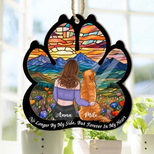 Personalized Girl And Dogs Suncatcher Ornament, Dog Memorial Suncatcher, Custom Dog Suncatcher With Name, Dog Memorial Gift, Dog Mom Gift