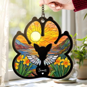 Custom Pet Portrait Stained Glass Suncatcher Pet Memorial Gift Personalized Dog Suncatcher Pet Sympathy Gift Dog Cat Lover Gift Cat LossGift