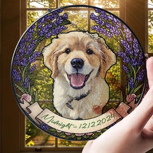 Gifr Birthday Pet, Custom Pet Suncatcher – Personalized Pet Memorial or Birthday Gift – Stained Glass Photo Window Hanging for Pet Lovers