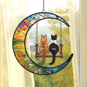 Custom Cats On Swing Suncatcher, Custom Pet Loss Sympathy Gift, Cat Lover Gift, Pet Memorial Suncatcher, Cat Memorial Gift, Pet Window Decor