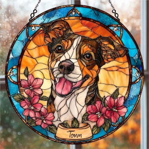 Custom Dog Portrait Stained Glass Suncatcher, Pet Memorial Stained Glass Photo Suncatcher, Dog Memorial Gift, Cat Loss, Pet Loss Gifts