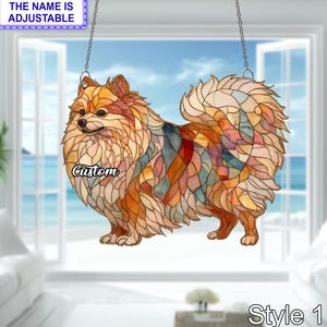Pomeranian Dog Window Hanging, Stained Glass Style Suncatcher, Acrylic Pomeranian Ornament, Cute Pet Lover Gift, Custom Dog Home Decor