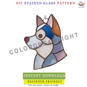 Husky Dog Stained Glass Pattern, Side Profile Suncatcher Template, Beginner Friendly PDF Design, DIY Window Hanging, Pet lover gifts
